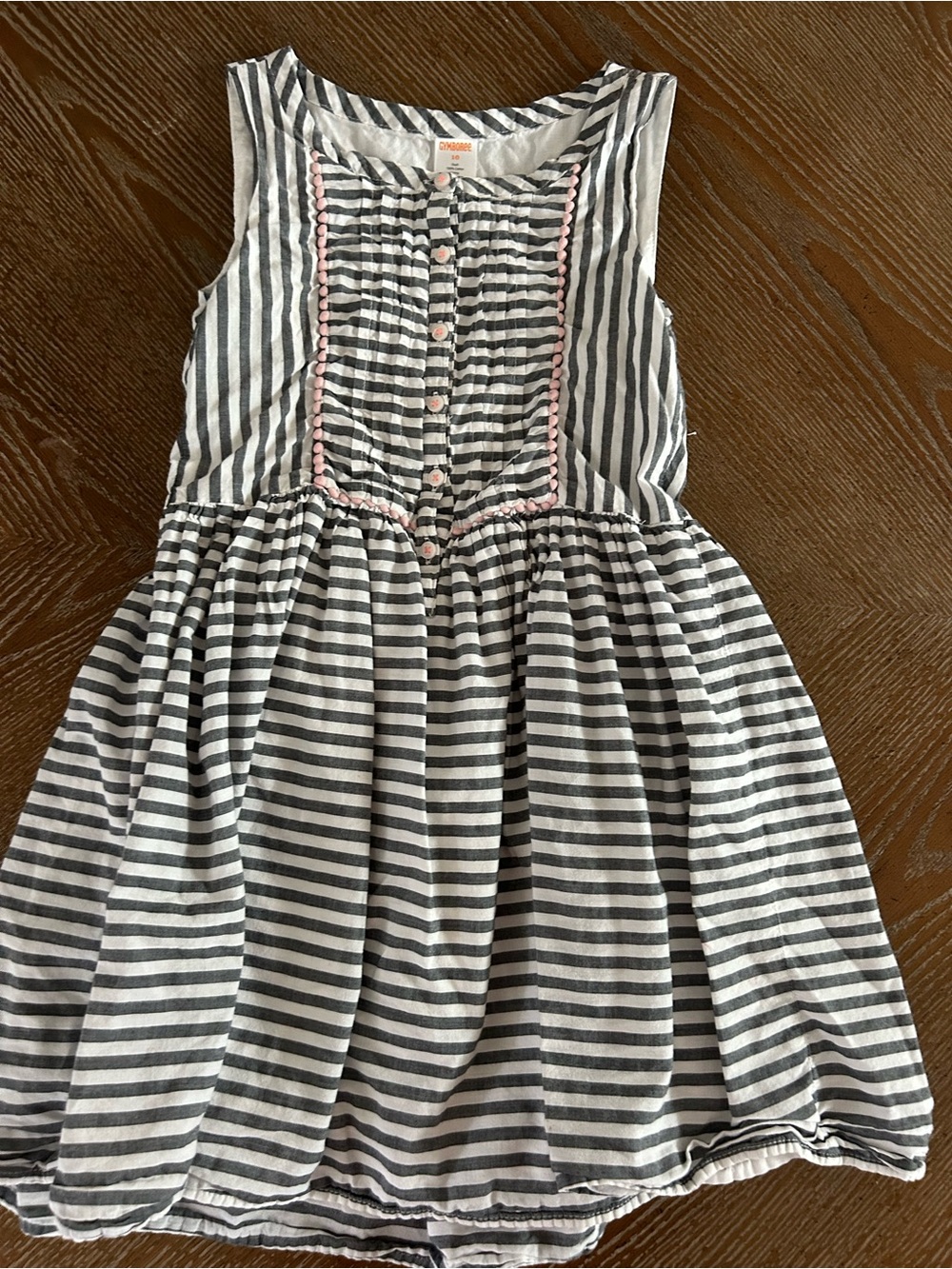 Gymboree Navy and White Striped Sleeveless Dress with Pink Trim